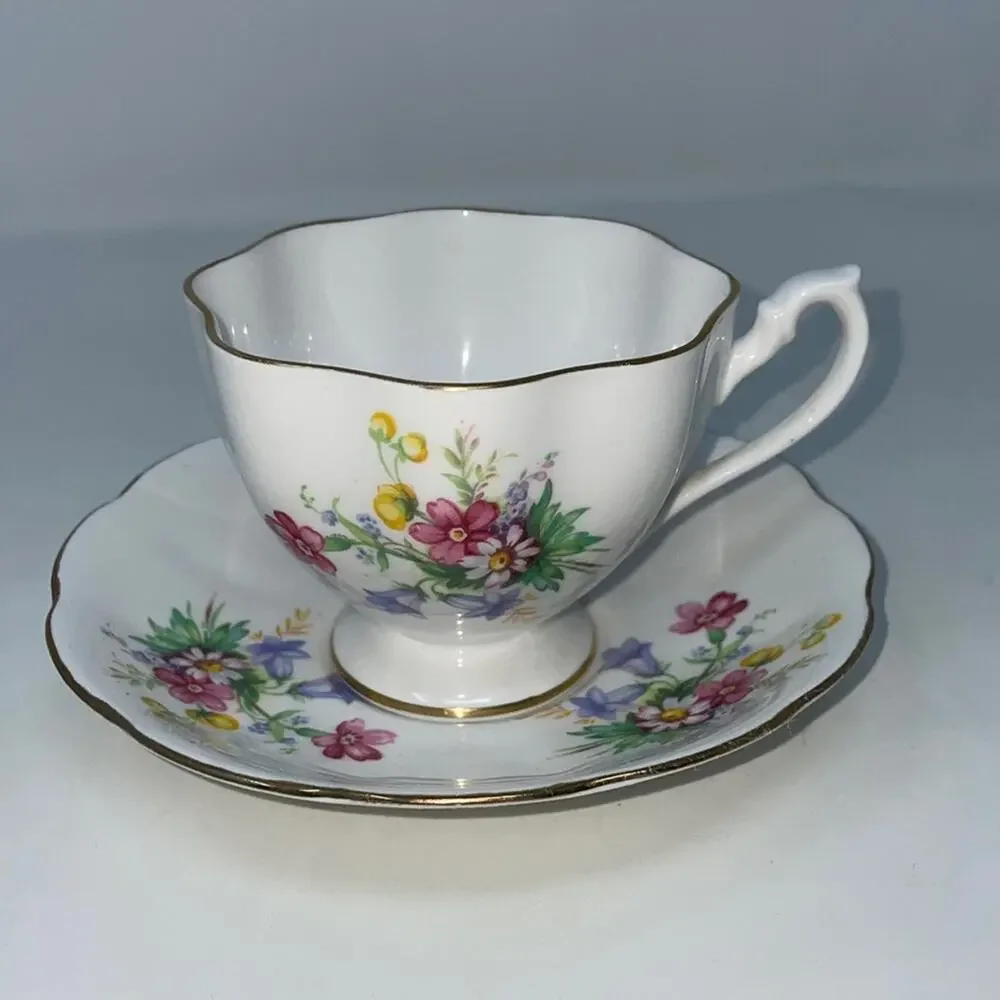 Mid-Century Fine Bone China England Teacup & Saucer